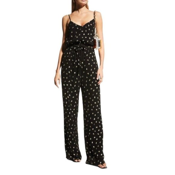 10 Crosby Derek Lam Pants - Derek Lam 10 Crosby Chiffon Black & Gold Metallic Thread Kylie Cami Jumpsuit Sz4